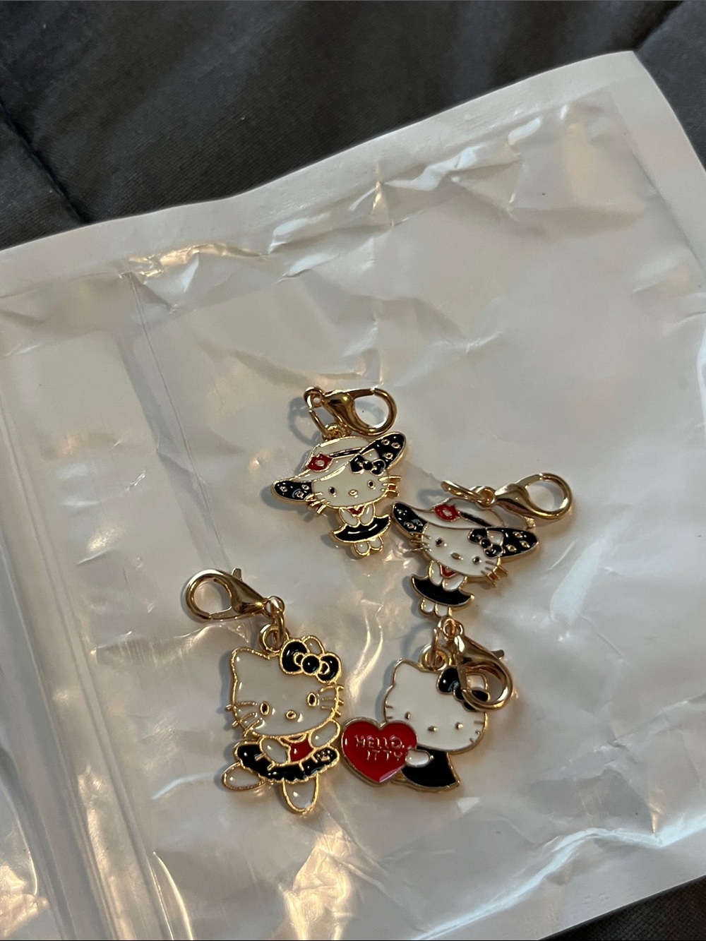 Sanrio Hello Kitty Gold-Tone Black & White Enamel zipper pulls (4)